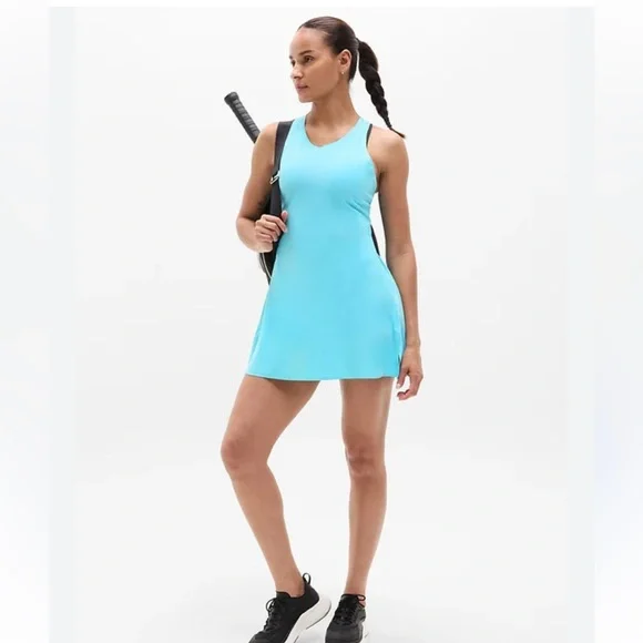 Athleta NWT Aqua Match Point Athletic dress tennis dress Sky Blue women’s sz Med - Picture 2 of 10